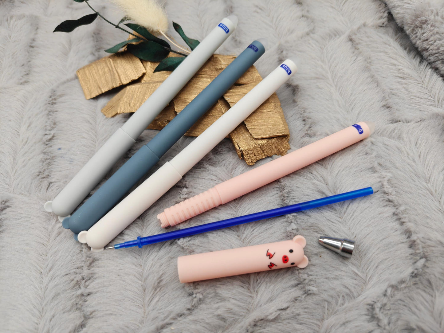 Personalisierter Tier Gelschreiber radierbar | Stift mit Gravur Name | Tintenroller Panda Maus Bär Schwein | Geschenk Schulanfang