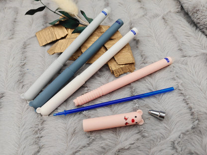 Personalisierter Tier Gelschreiber radierbar | Stift mit Gravur Name | Tintenroller Panda Maus Bär Schwein | Geschenk Schulanfang