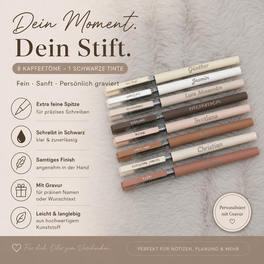 Personalisierter Kugelschreiber Kaffee | Gelschreiber mit Gravur | Stift fein schwarz schreibend | Geschenk Kaffeeliebhaber Barista