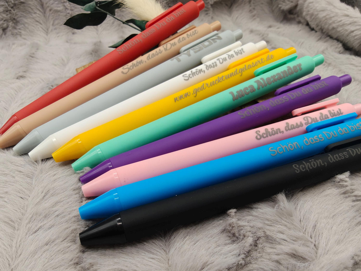 Gelschreiber personalisiert 10 Farben samtige Oberfläche mit Gravur Kuli Stift Gastgeschenk Geschenk Kugelschreiber