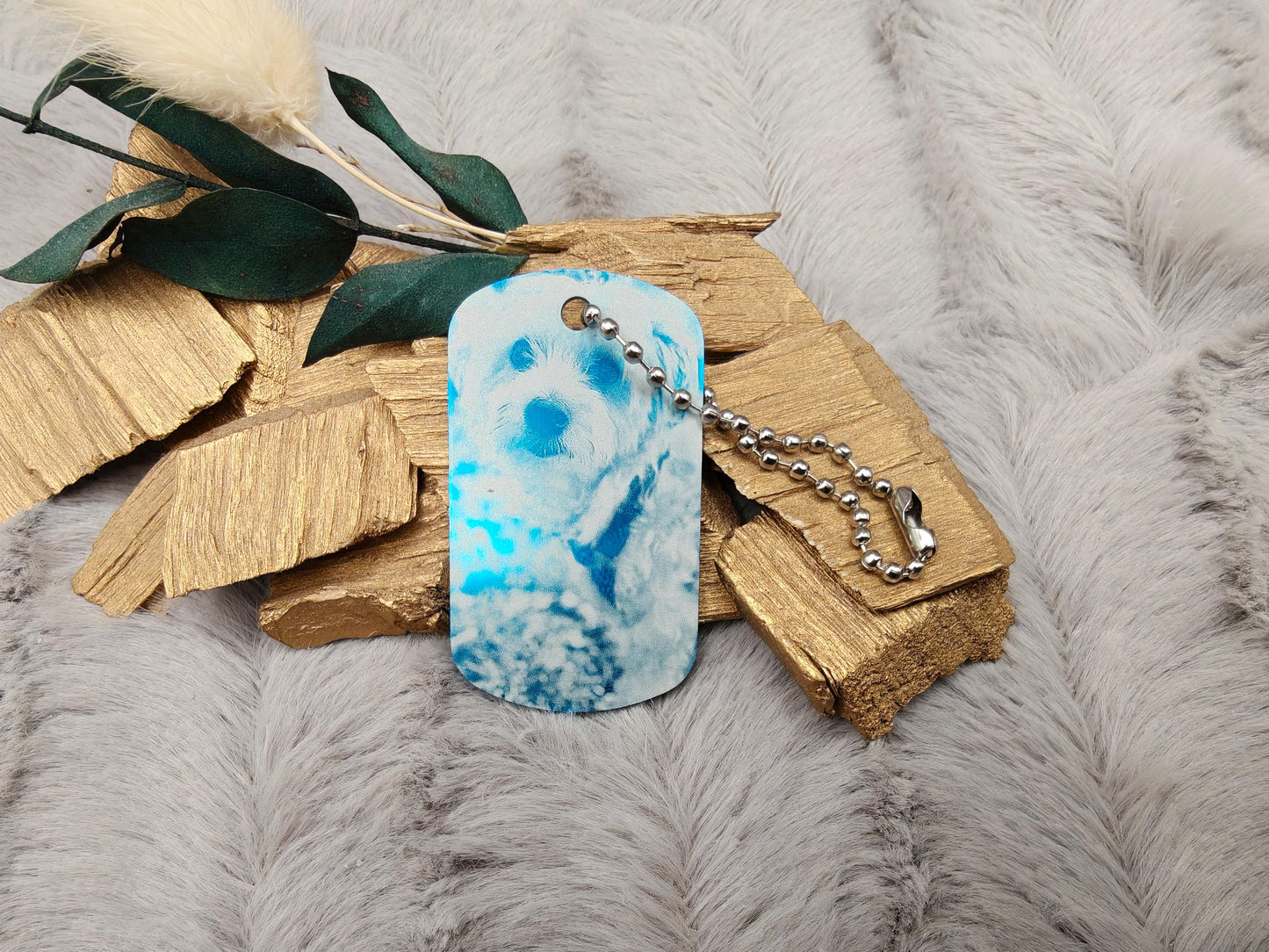 Dog Tag Hundemarke mit Fotogravur aus Aluminium eloxiert | Personalisierte Erkennungsmarke mit Foto | Individueller Anhänger inkl. Kette