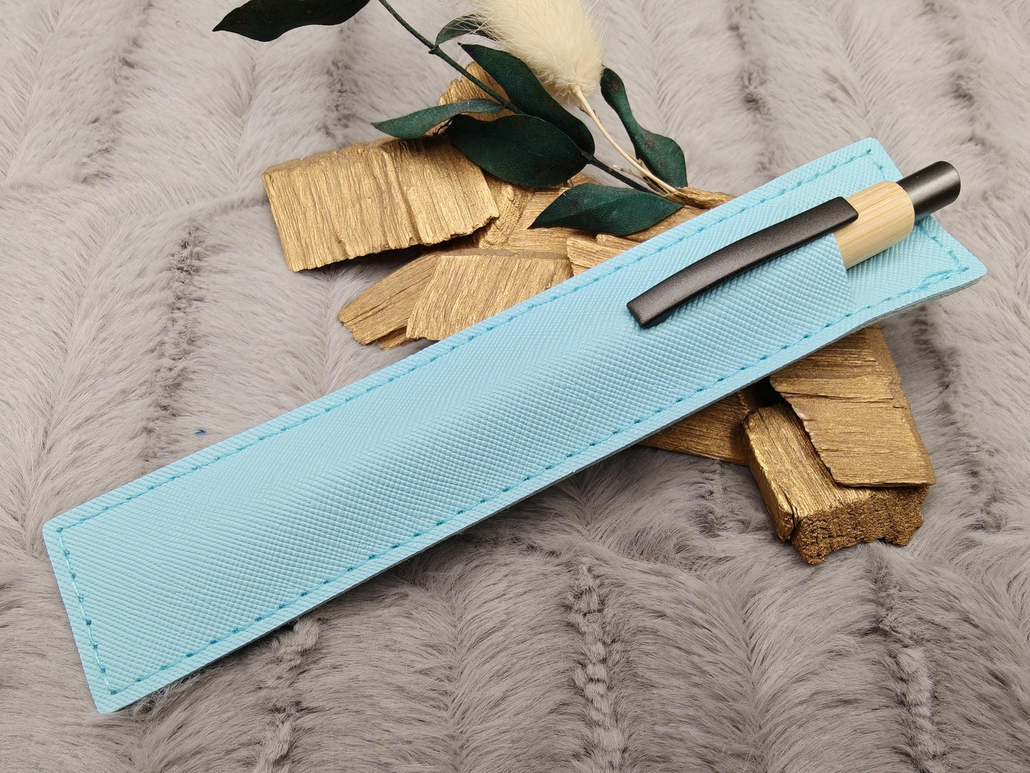 Kugelschreiber personalisiert aus Bambus mit PU Kunstleder-Etui mit Gravur gunmetal Kuli Stift Holz Gastgeschenk Geschenk Gift