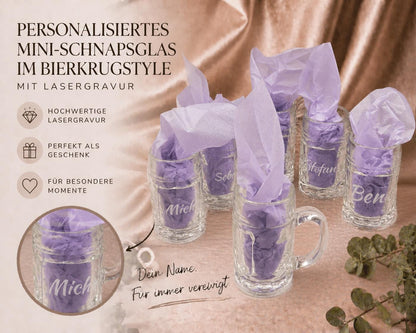 Schnapsglas Mini personalisiert Maßkrug Bierkrug Glas JGA Hochzeit Party Gag 40ml mit individueller Gravur