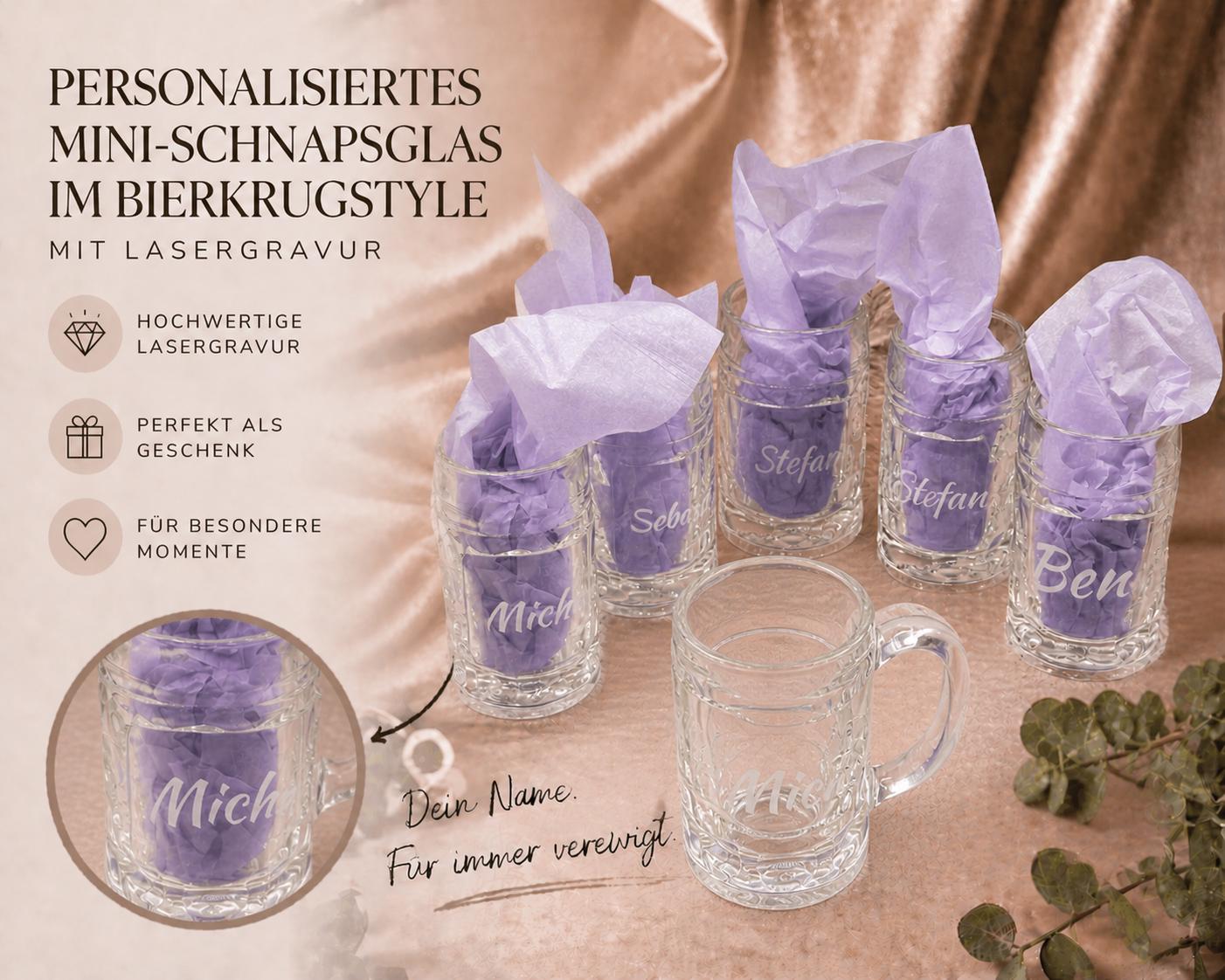 Schnapsglas Mini personalisiert Maßkrug Bierkrug Glas JGA Hochzeit Party Gag 40ml mit individueller Gravur