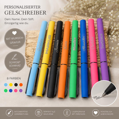 Gelschreiber personalisiert 8 verschiedene Farben gummierter Griff mit Gravur Kuli Stift Gastgeschenk Geschenk Kugelschreiber
