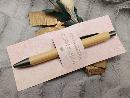Kugelschreiber Bambus personalisiert in Papphülle mit "Ein Kleines Dankeschön" 7 schöne Muster Geschenk individueller Gravur