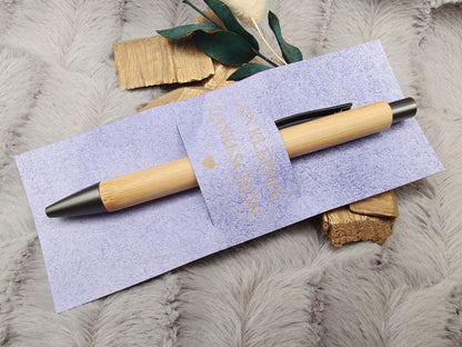 Kugelschreiber Bambus personalisiert in Papphülle mit "Ein Kleines Dankeschön" 7 schöne Muster Geschenk individueller Gravur