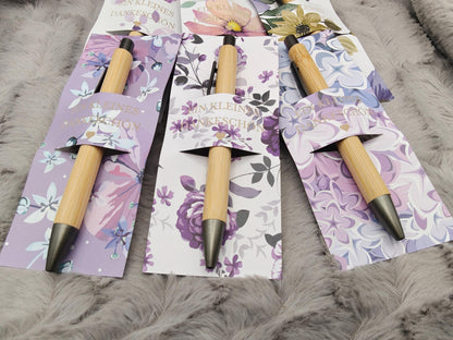 Kugelschreiber Bambus personalisiert in Papphülle mit "Ein Kleines Dankeschön" 6 florare Muster Geschenk individueller Gravur
