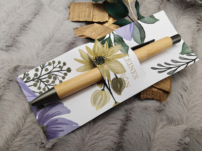 Kugelschreiber Bambus personalisiert in Papphülle mit "Ein Kleines Dankeschön" 6 florare Muster Geschenk individueller Gravur