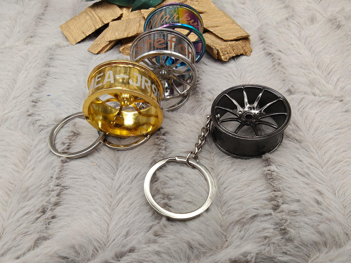 Felgen Schlüsselanhänger personalisiert | Auto Tuning Geschenk mit Gravur | Alufelge Anhänger Schlüsselbund | KFZ Zubehör für Autofahrer