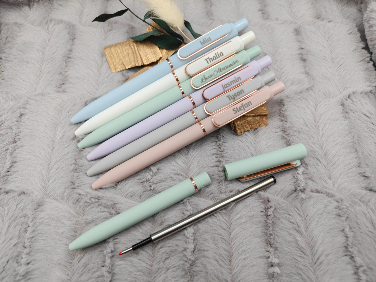 Gelschreiber personalisiert 6 pastellige Farben samtige Oberfläche mit Gravur Kuli Stift Gastgeschenk Geschenk Kugelschreiber