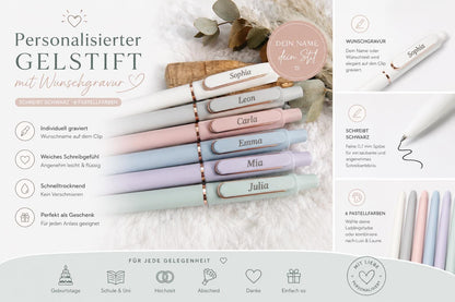 Gelschreiber personalisiert 6 pastellige Farben samtige Oberfläche mit Gravur Kuli Stift Gastgeschenk Geschenk Kugelschreiber