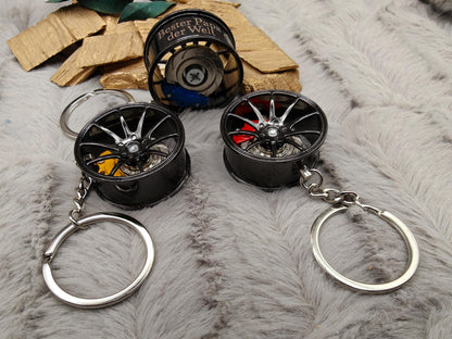 Personalisierter Felgen Schlüsselanhänger mit Gravur | Auto Felge | Aluminium Anhänger | Tuning Geschenk | Bremssattel rot blau gelb