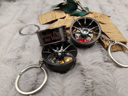 Personalisierter Felgen Schlüsselanhänger mit Gravur | Auto Felge | Aluminium Anhänger | Tuning Geschenk | Bremssattel rot blau gelb