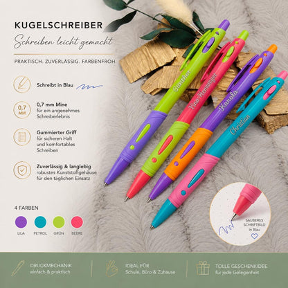 Gelschreiber personalisiert 4 schöne Farben gummierter Griff mit Gravur Kuli Stift Gastgeschenk Geschenk Kugelschreiber
