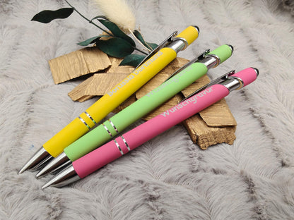 Kugelschreiber personalisiert mit Touchpen 3 Farben aus Aluminium mit Gravur Kuli Stift Holz Gastgeschenk Geschenk