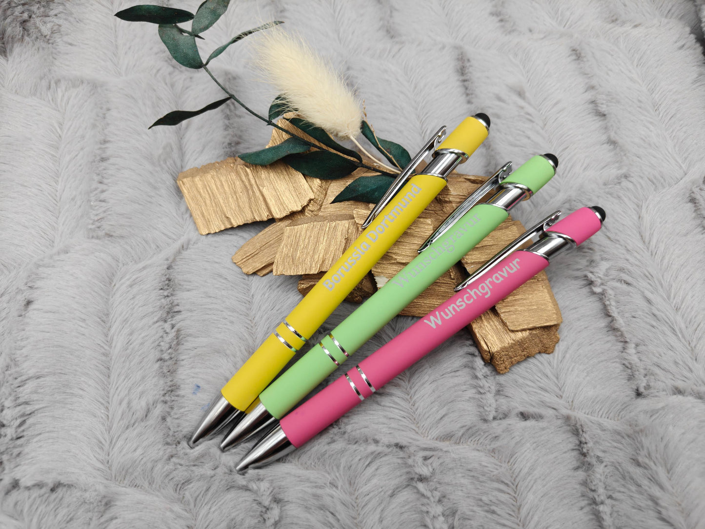 Kugelschreiber personalisiert mit Touchpen 3 Farben aus Aluminium mit Gravur Kuli Stift Holz Gastgeschenk Geschenk