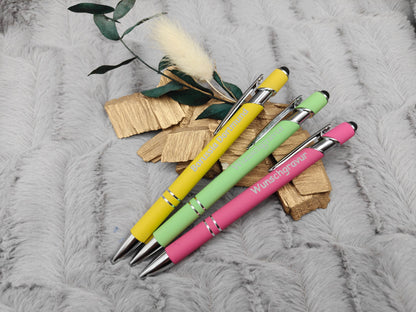 Kugelschreiber personalisiert mit Touchpen 3 Farben aus Aluminium mit Gravur Kuli Stift Holz Gastgeschenk Geschenk