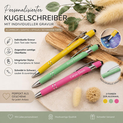 Kugelschreiber personalisiert mit Touchpen 3 Farben aus Aluminium mit Gravur Kuli Stift Holz Gastgeschenk Geschenk