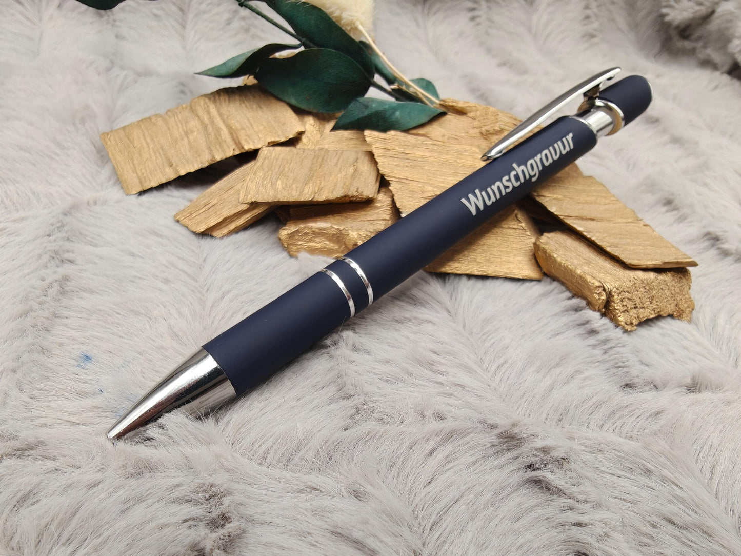 Kugelschreiber personalisiert mit Touchpen dunkelblau aus Aluminium mit Gravur Kuli Stift Holz Gastgeschenk Geschenk