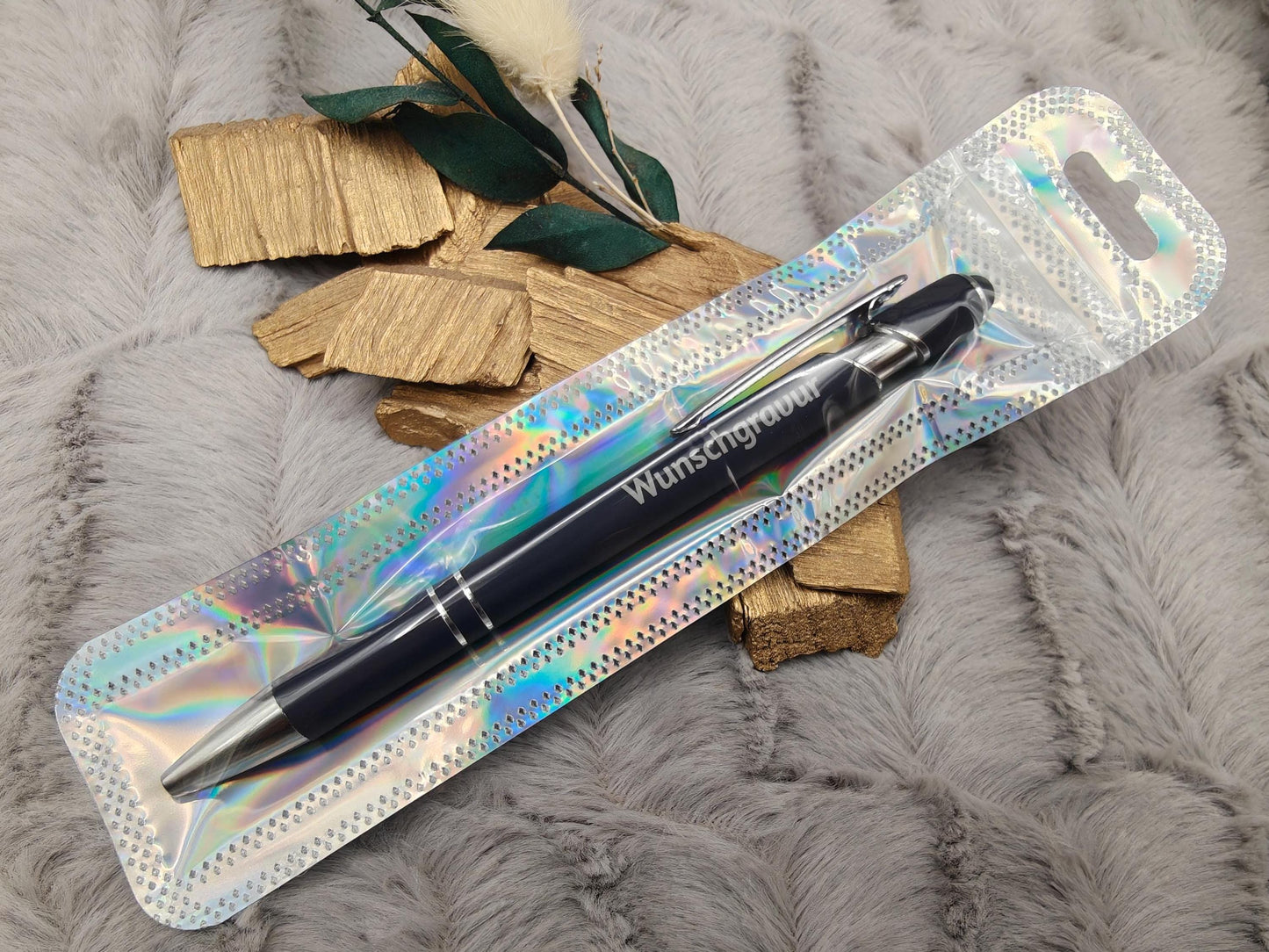 Kugelschreiber personalisiert mit Touchpen dunkelblau aus Aluminium mit Gravur Kuli Stift Holz Gastgeschenk Geschenk