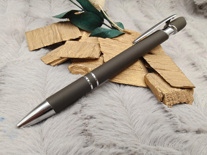 Kugelschreiber personalisiert mit Touchpen dunnkelmokka aus Aluminium mit Gravur Kuli Stift Holz Gastgeschenk Geschenk