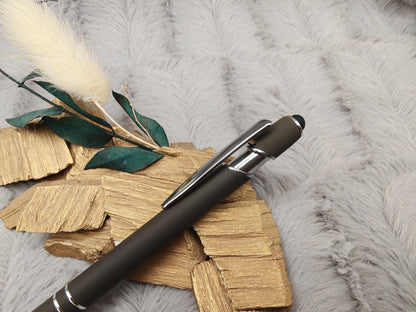 Kugelschreiber personalisiert mit Touchpen dunnkelmokka aus Aluminium mit Gravur Kuli Stift Holz Gastgeschenk Geschenk