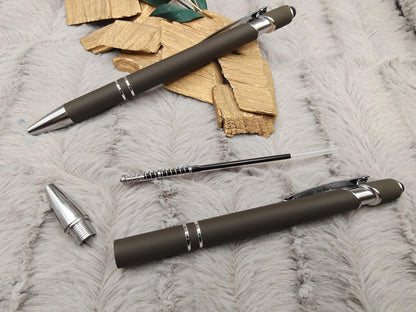 Kugelschreiber personalisiert mit Touchpen dunnkelmokka aus Aluminium mit Gravur Kuli Stift Holz Gastgeschenk Geschenk