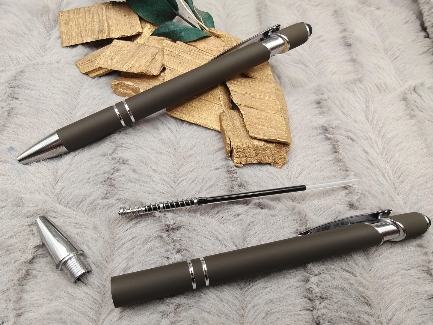 Kugelschreiber personalisiert mit Touchpen dunnkelmokka aus Aluminium mit Gravur Kuli Stift Holz Gastgeschenk Geschenk