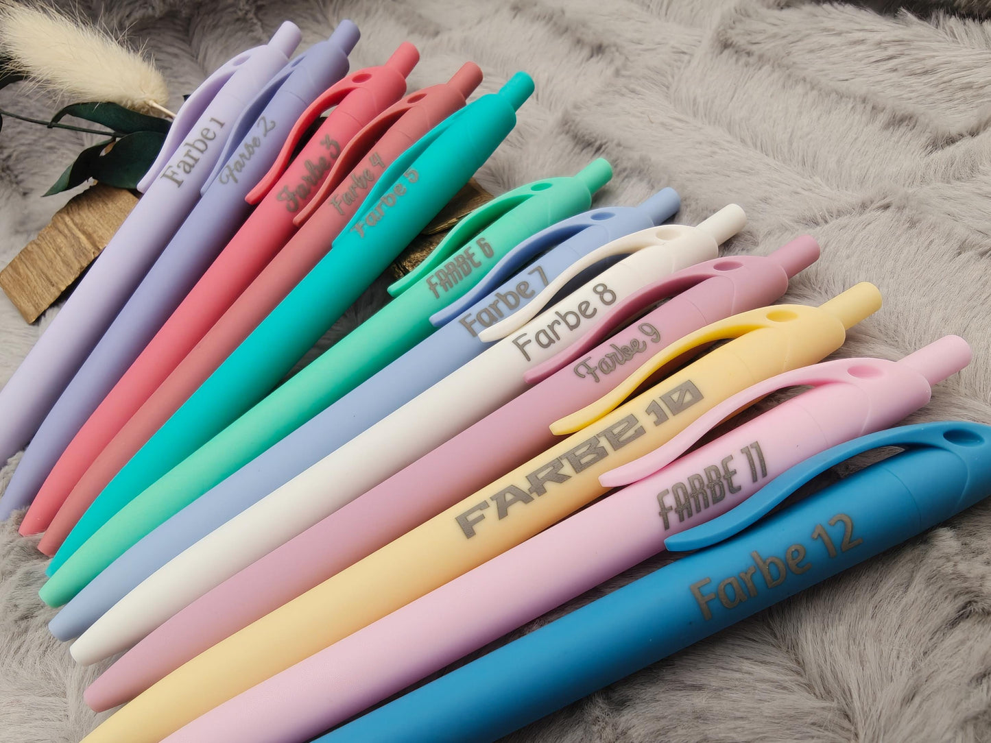Gelschreiber personalisiert 12 pastellige Farben samtige Oberfläche mit Gravur Kuli Stift Gastgeschenk Geschenk Kugelschreiber