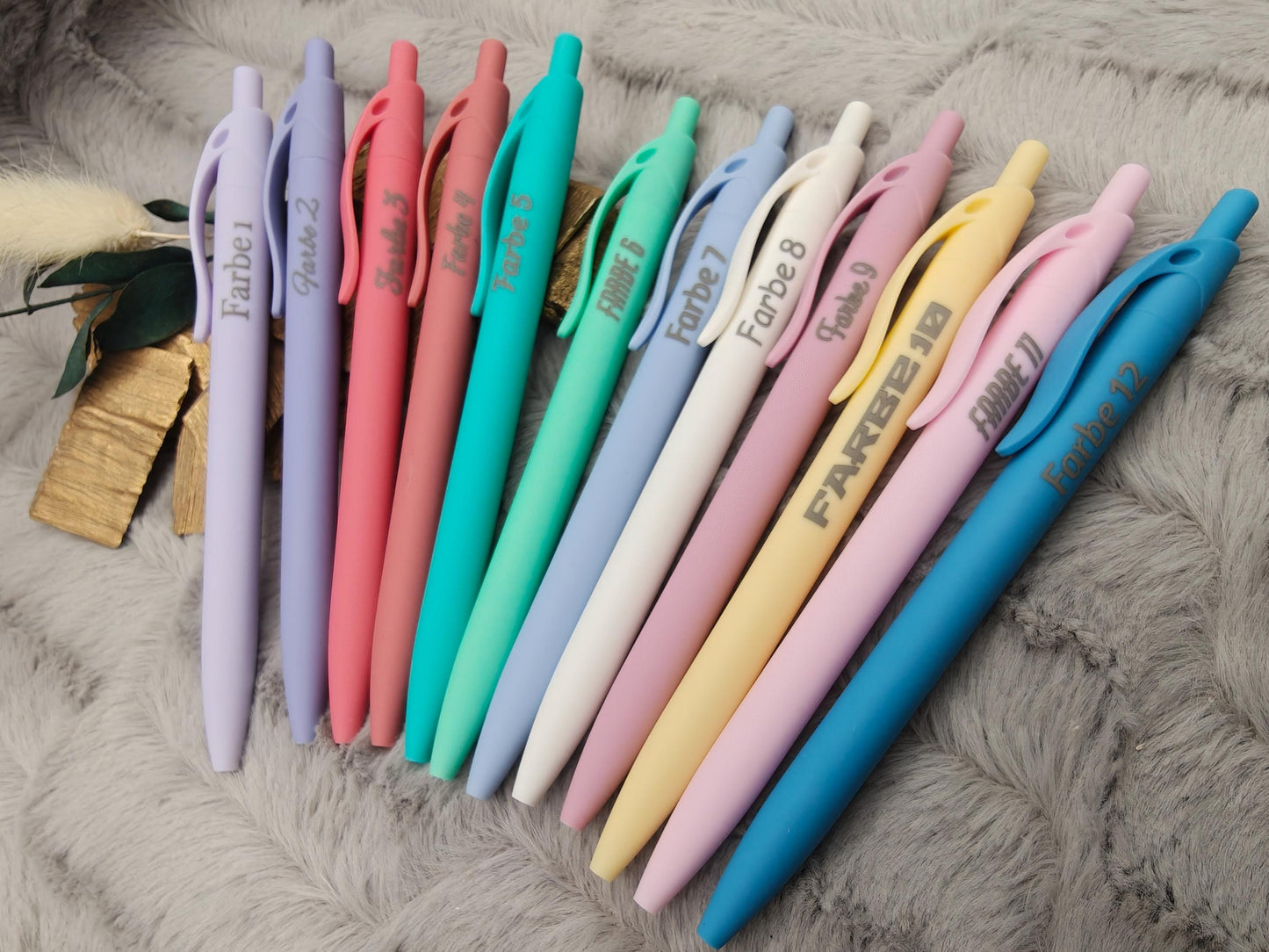 Gelschreiber personalisiert 12 pastellige Farben samtige Oberfläche mit Gravur Kuli Stift Gastgeschenk Geschenk Kugelschreiber