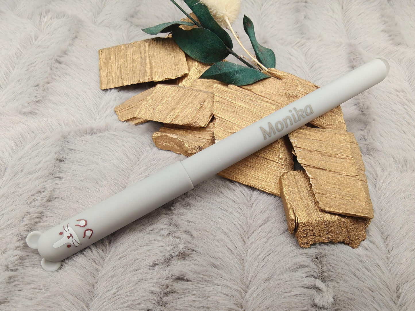 Personalisierter Tier Gelschreiber radierbar | Stift mit Gravur Name | Tintenroller Panda Maus Bär Schwein | Geschenk Schulanfang