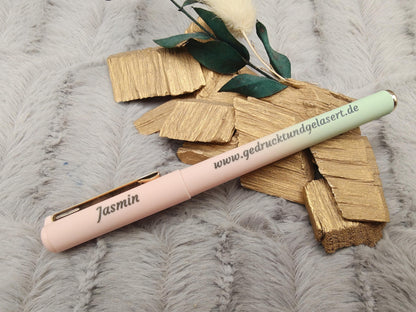 Personalisierter Gelschreiber mit Farbverlauf | Soft-Touch Stift mit Gravur | Name auf Kappe oder Griff | Bunte Tinte | Geschenk