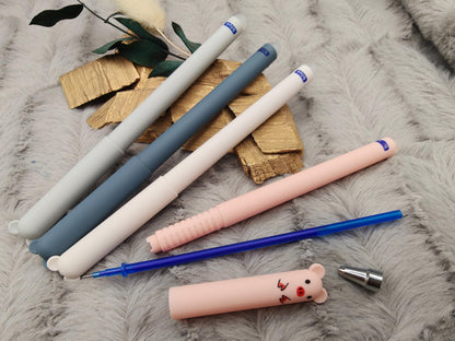 Personalisierter Tier Gelschreiber radierbar | Stift mit Gravur Name | Tintenroller Panda Maus Bär Schwein | Geschenk Schulanfang