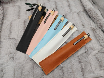 Kugelschreiber personalisiert aus Bambus mit PU Kunstleder-Etui mit Gravur gunmetal Kuli Stift Holz Gastgeschenk Geschenk Gift