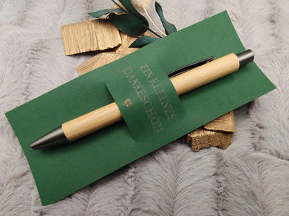 Kugelschreiber Bambus personalisiert in Papphülle mit "Ein Kleines Dankeschön" 10 Schöne Farben Geschenk Bambus individueller Gravur