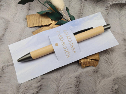 Kugelschreiber Bambus personalisiert in Papphülle mit "Ein Kleines Dankeschön" 7 schöne Muster Geschenk individueller Gravur
