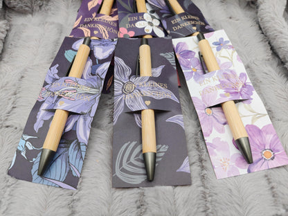 Kugelschreiber Bambus personalisiert in Papphülle mit "Ein Kleines Dankeschön" 6 florale Muster Geschenk individueller Gravur