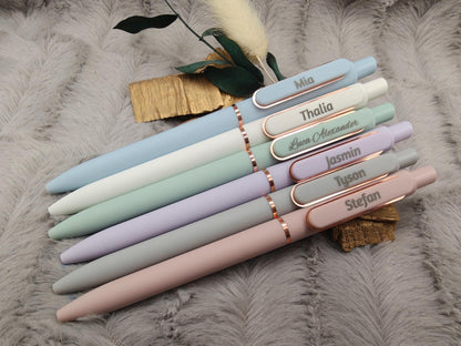 Gelschreiber personalisiert 6 pastellige Farben samtige Oberfläche mit Gravur Kuli Stift Gastgeschenk Geschenk Kugelschreiber