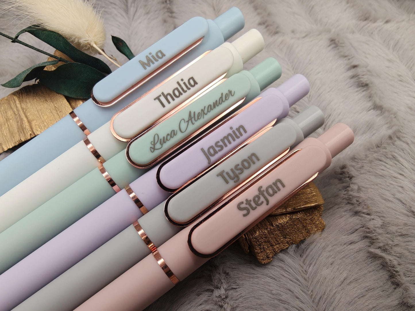 Gelschreiber personalisiert 6 pastellige Farben samtige Oberfläche mit Gravur Kuli Stift Gastgeschenk Geschenk Kugelschreiber