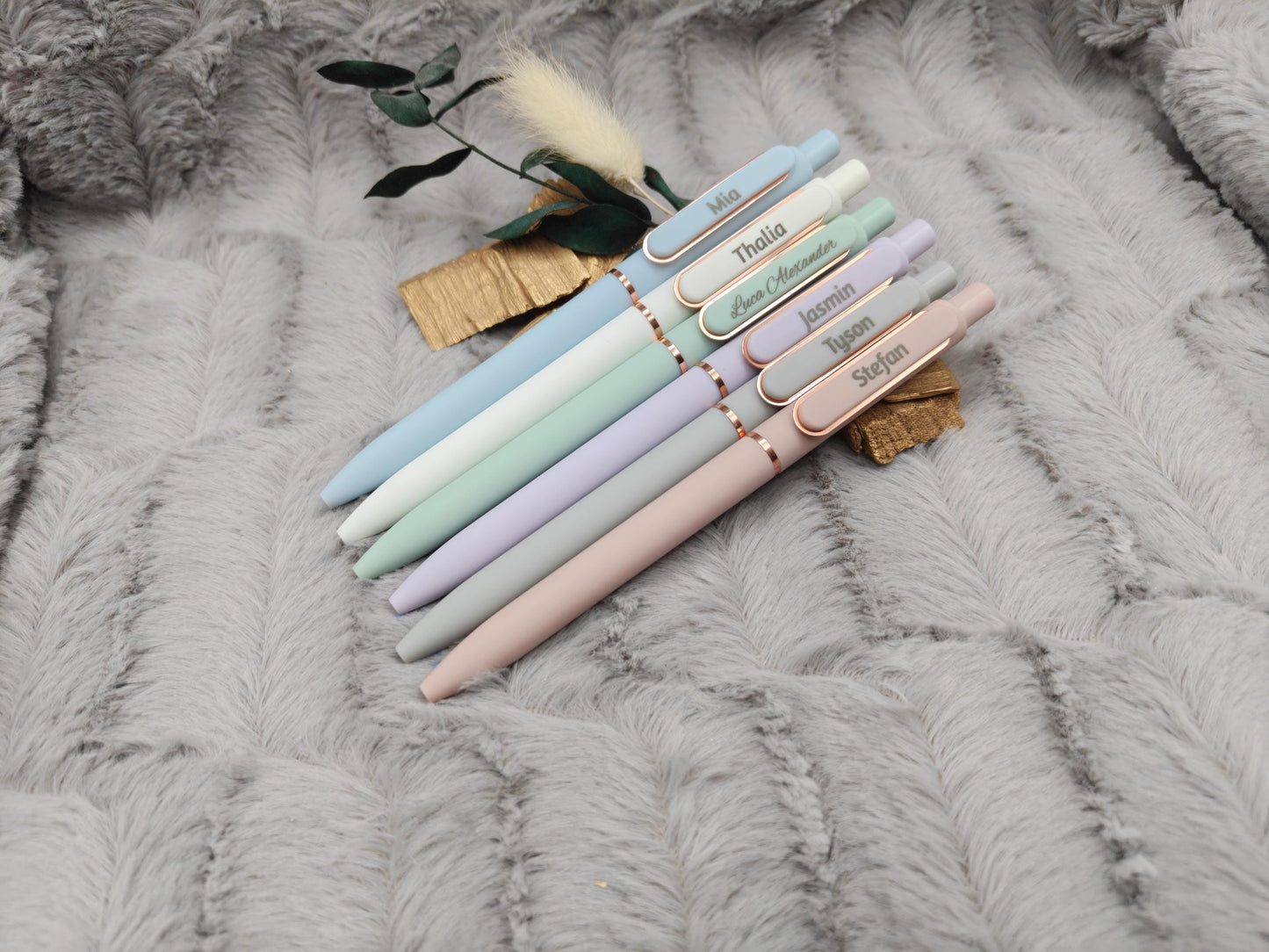 Gelschreiber personalisiert 6 pastellige Farben samtige Oberfläche mit Gravur Kuli Stift Gastgeschenk Geschenk Kugelschreiber