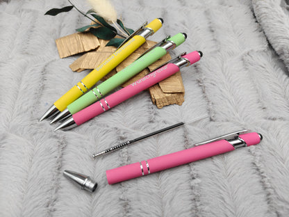 Kugelschreiber personalisiert mit Touchpen 3 Farben aus Aluminium mit Gravur Kuli Stift Holz Gastgeschenk Geschenk