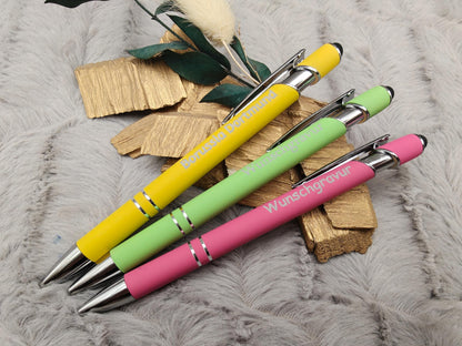 Kugelschreiber personalisiert mit Touchpen 3 Farben aus Aluminium mit Gravur Kuli Stift Holz Gastgeschenk Geschenk