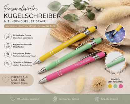 Kugelschreiber personalisiert mit Touchpen 3 Farben aus Aluminium mit Gravur Kuli Stift Holz Gastgeschenk Geschenk