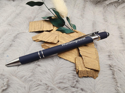 Kugelschreiber personalisiert mit Touchpen dunkelblau aus Aluminium mit Gravur Kuli Stift Holz Gastgeschenk Geschenk