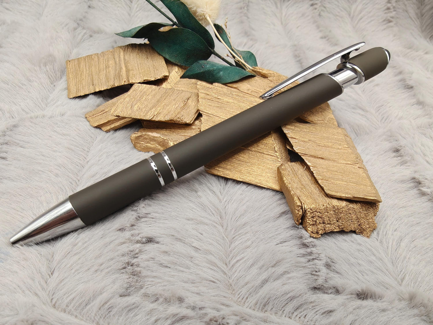 Kugelschreiber personalisiert mit Touchpen dunnkelmokka aus Aluminium mit Gravur Kuli Stift Holz Gastgeschenk Geschenk